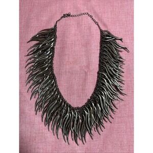 Thalia Sodi Statement Fringe Necklace 20" Gunmetal Bib